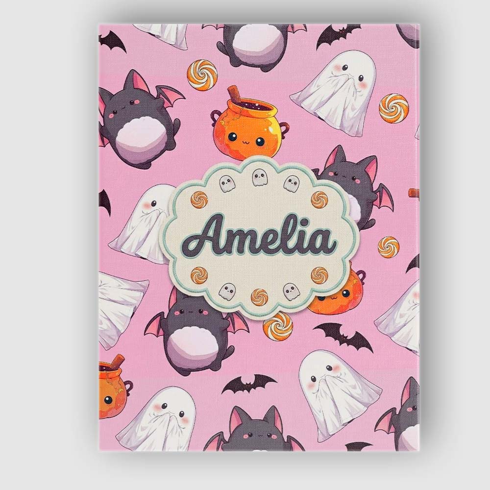 Personalised Name Cute Kawaii Ghost Bat Custom  Modern Room Accent Elegant Feature Canvas Wall Art Print Decor Picture Ready to Hang