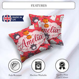 Custom Name Cute Ghost Bat Candy Pumpkin Red Background Seamless Square Filled Cushion Throw Pillow Sofa Bed Home Decor Zip Washable UK Made