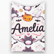 Cute Halloween Ghost Bat Candy Pumpkin Grey Background Seamless  Personalised Custom Name Super Soft Fleece Blanket Bed Sofa Throw