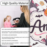 Cute Halloween Ghost Bat Candy Pumpkin Grey Background Seamless  Personalised Custom Name Super Soft Fleece Blanket Bed Sofa Throw