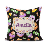 Custom Name Cute Sweet Donut Ice Cream Candy Black Background Square Filled Cushion Throw Pillow Sofa Bed Home Decor Zip Washable UK Made
