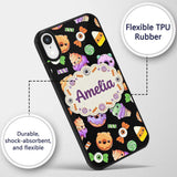 Cute Halloween Sweet Donut Ice Cream Candy Black Custom Name Protective Phone Case Mobile Cover Durable Everyday Smartphone Shock Resistant