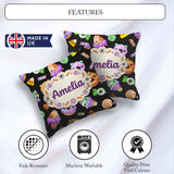 Custom Name Cute Sweet Donut Ice Cream Candy Black Background Square Filled Cushion Throw Pillow Sofa Bed Home Decor Zip Washable UK Made