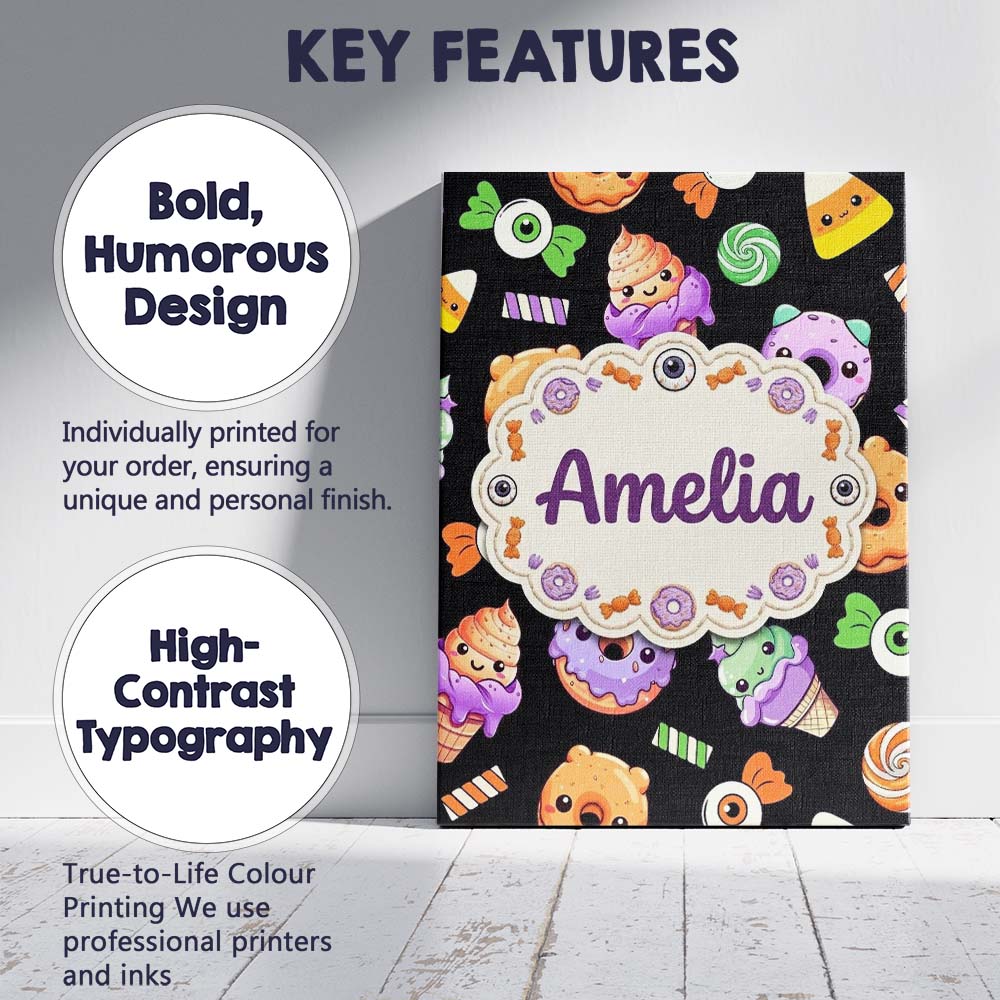 Personalised Name Cute Halloween Sweet Custom  Modern Room Accent Elegant Feature Canvas Wall Art Print Decor Picture Ready to Hang