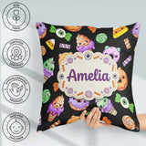 Custom Name Cute Sweet Donut Ice Cream Candy Black Background Square Filled Cushion Throw Pillow Sofa Bed Home Decor Zip Washable UK Made