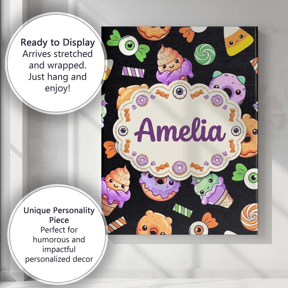 Personalised Name Cute Halloween Sweet Custom  Modern Room Accent Elegant Feature Canvas Wall Art Print Decor Picture Ready to Hang