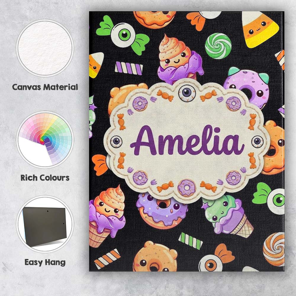Personalised Name Cute Halloween Sweet Custom  Modern Room Accent Elegant Feature Canvas Wall Art Print Decor Picture Ready to Hang