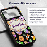 Cute Halloween Sweet Donut Ice Cream Candy Black Custom Name Protective Phone Case Mobile Cover Durable Everyday Smartphone Shock Resistant
