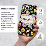 Cute Halloween Sweet Donut Ice Cream Candy Black Custom Name Protective Phone Case Mobile Cover Durable Everyday Smartphone Shock Resistant