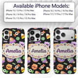 Cute Halloween Sweet Donut Ice Cream Candy Black Custom Name Protective Phone Case Mobile Cover Durable Everyday Smartphone Shock Resistant