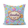 Custom Name Sweet Donut Ice Cream Candy Blue Background Seamless Square Filled Cushion Throw Pillow Sofa Bed Home Decor Zip Washable UK Made