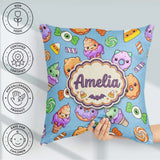 Custom Name Sweet Donut Ice Cream Candy Blue Background Seamless Square Filled Cushion Throw Pillow Sofa Bed Home Decor Zip Washable UK Made