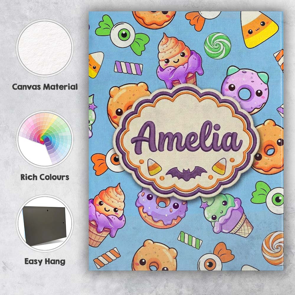 Personalised Name Cute Halloween Sweet Custom  Modern Room Accent Elegant Feature Canvas Wall Art Print Decor Picture Ready to Hang