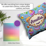 Custom Name Sweet Donut Ice Cream Candy Blue Background Seamless Square Filled Cushion Throw Pillow Sofa Bed Home Decor Zip Washable UK Made