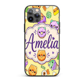 Cute Halloween Sweet Donut Ice Cream Candy Yellow Custom Name Protective Phone Case Mobile Cover Durable Everyday Smartphone Shock Resistant