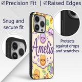 Cute Halloween Sweet Donut Ice Cream Candy Yellow Custom Name Protective Phone Case Mobile Cover Durable Everyday Smartphone Shock Resistant