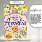 Cute Halloween Sweet Donut Ice Cream Candy Yellow Background  Personalised Custom Name Super Soft Fleece Blanket Bed Sofa Throw