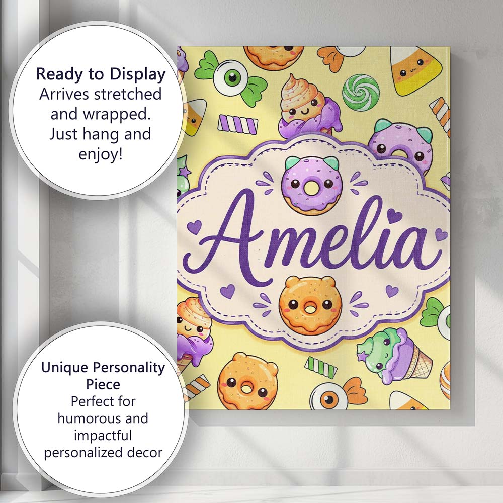 Personalised Name Cute Halloween Sweet Custom  Modern Room Accent Elegant Feature Canvas Wall Art Print Decor Picture Ready to Hang
