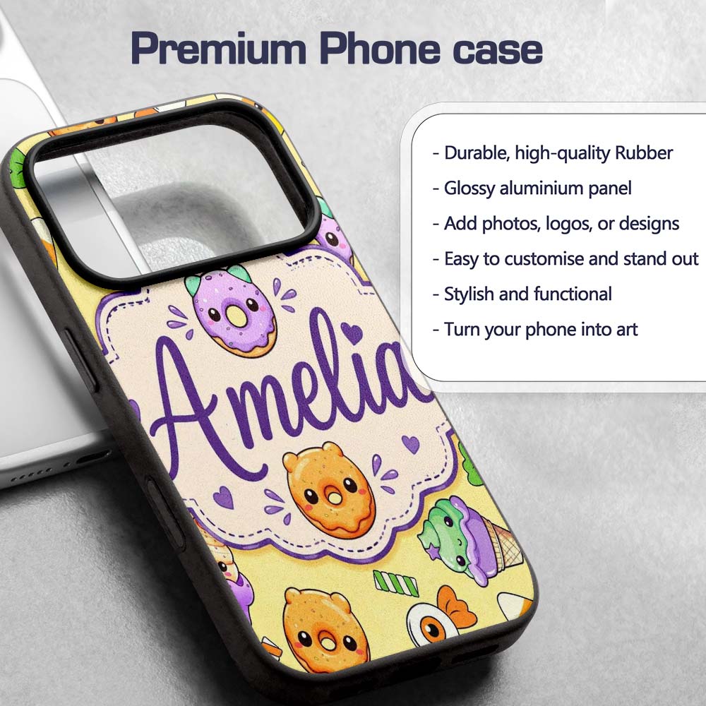 Cute Halloween Sweet Donut Ice Cream Candy Yellow Custom Name Protective Phone Case Mobile Cover Durable Everyday Smartphone Shock Resistant