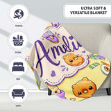 Cute Halloween Sweet Donut Ice Cream Candy Yellow Background  Personalised Custom Name Super Soft Fleece Blanket Bed Sofa Throw