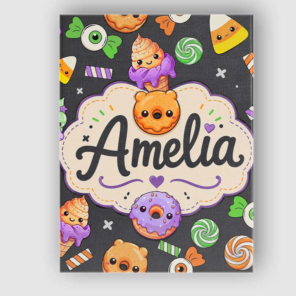 Personalised Name Cute Halloween Sweet Custom  Modern Room Accent Elegant Feature Canvas Wall Art Print Decor Picture Ready to Hang