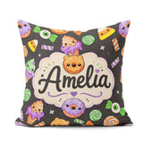 Custom Name Sweet Donut Ice Cream Candy Grey Background Seamless Square Filled Cushion Throw Pillow Sofa Bed Home Decor Zip Washable UK Made