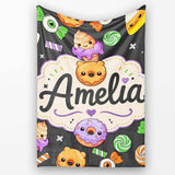 Cute Halloween Sweet Donut Ice Cream Candy Grey Background Seamless  Personalised Custom Name Super Soft Fleece Blanket Bed Sofa Throw