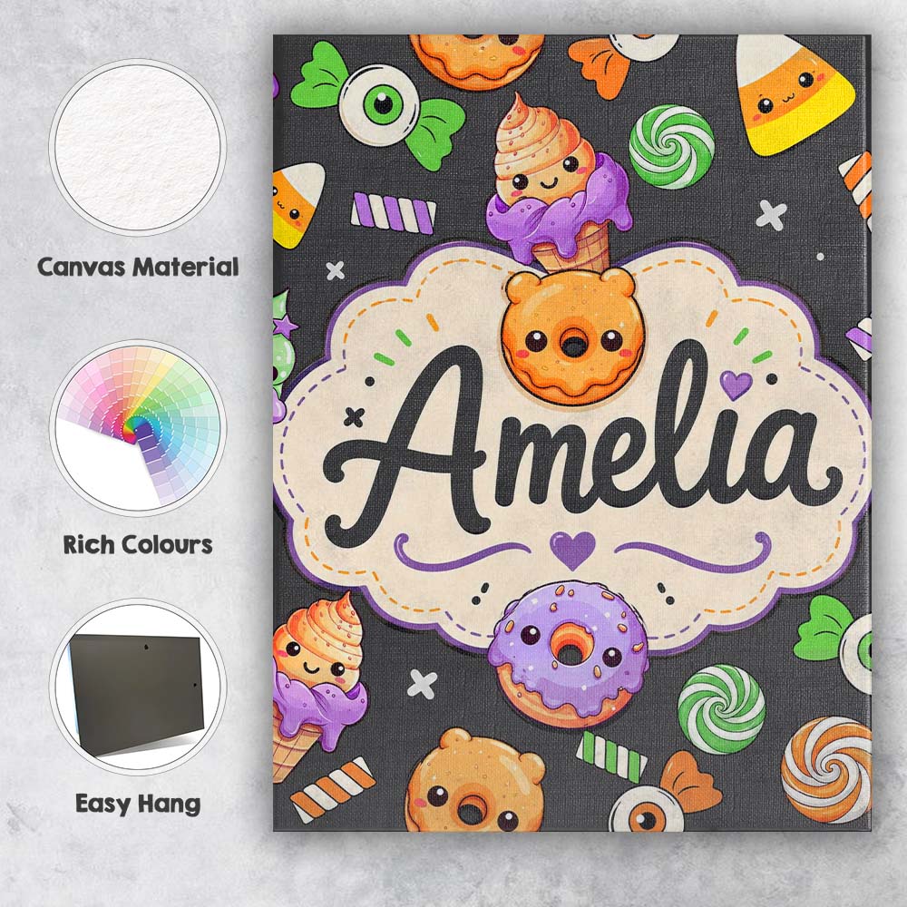 Personalised Name Cute Halloween Sweet Custom  Modern Room Accent Elegant Feature Canvas Wall Art Print Decor Picture Ready to Hang