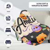 Cute Halloween Sweet Donut Ice Cream Candy Grey Background Seamless  Personalised Custom Name Super Soft Fleece Blanket Bed Sofa Throw