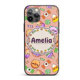 Cute Halloween Sweet Donut Ice Cream Candy Beige Custom Name Protective Phone Case Mobile Cover Durable Everyday Smartphone Shock Resistant