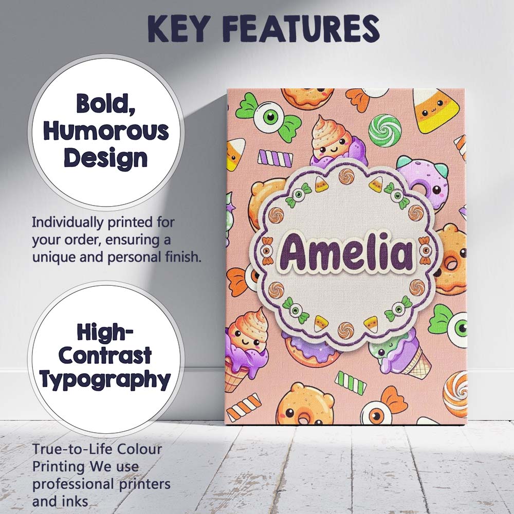 Personalised Name Cute Halloween Sweet Custom  Modern Room Accent Elegant Feature Canvas Wall Art Print Decor Picture Ready to Hang