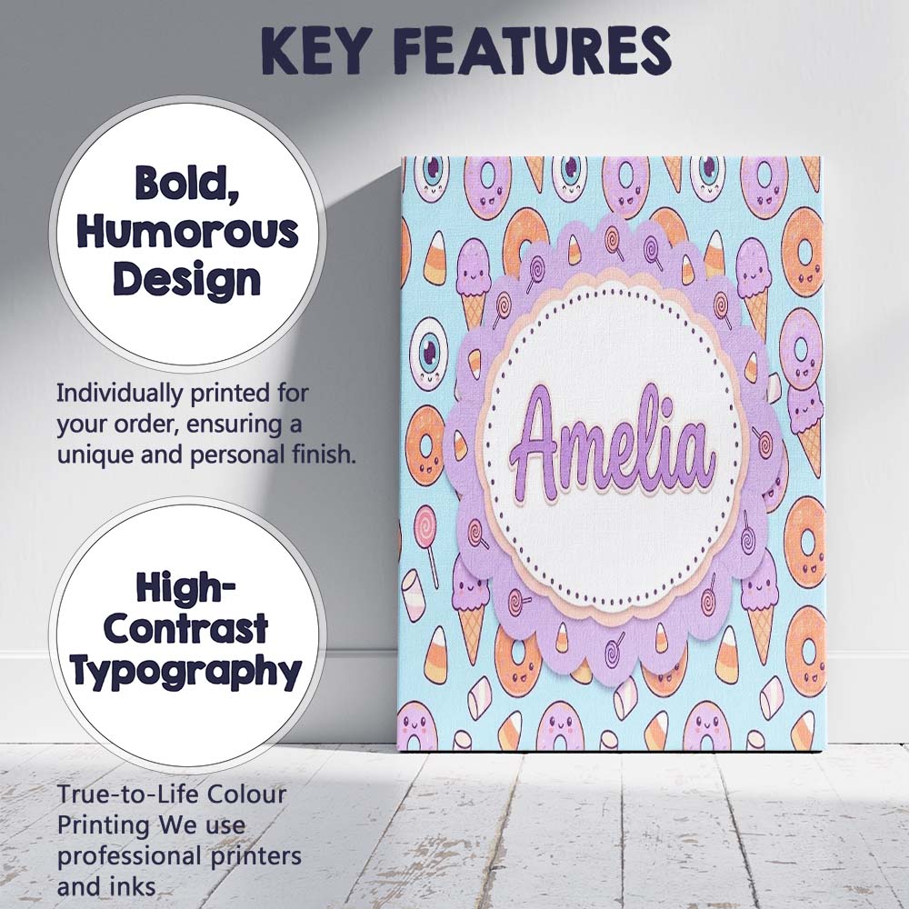 Personalised Name Cute Halloween Donut Custom  Modern Room Accent Elegant Feature Canvas Wall Art Print Decor Picture Ready to Hang