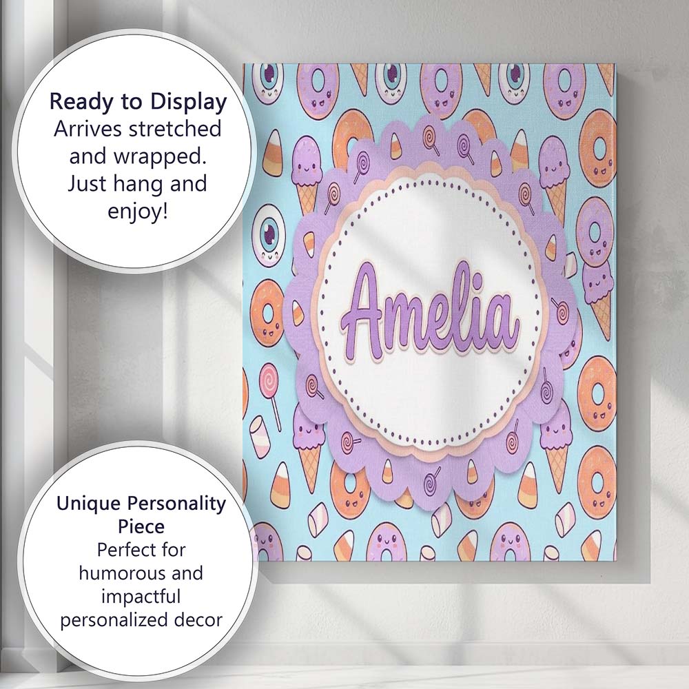 Personalised Name Cute Halloween Donut Custom  Modern Room Accent Elegant Feature Canvas Wall Art Print Decor Picture Ready to Hang