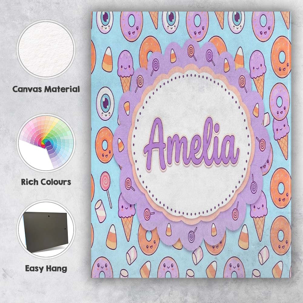 Personalised Name Cute Halloween Donut Custom  Modern Room Accent Elegant Feature Canvas Wall Art Print Decor Picture Ready to Hang