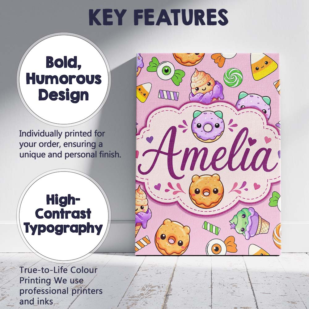 Personalised Name Cute Halloween Donut Custom  Modern Room Accent Elegant Feature Canvas Wall Art Print Decor Picture Ready to Hang