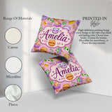Custom Name Halloween Donut Candy Ice Cream Kawaii Seamless Pink Square Filled Cushion Throw Pillow Sofa Bed Home Decor Zip Washable UK Made