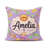 Custom Name Donut Candy Ice Cream Kawaii Seamless Pattern Purple Square Filled Cushion Throw Pillow Sofa Bed Home Decor Zip Washable UK Made