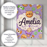 Personalised Name Cute Halloween Donut Custom  Modern Room Accent Elegant Feature Canvas Wall Art Print Decor Picture Ready to Hang