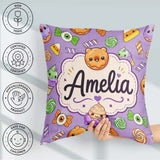 Custom Name Donut Candy Ice Cream Kawaii Seamless Pattern Purple Square Filled Cushion Throw Pillow Sofa Bed Home Decor Zip Washable UK Made