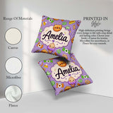 Custom Name Donut Candy Ice Cream Kawaii Seamless Pattern Purple Square Filled Cushion Throw Pillow Sofa Bed Home Decor Zip Washable UK Made