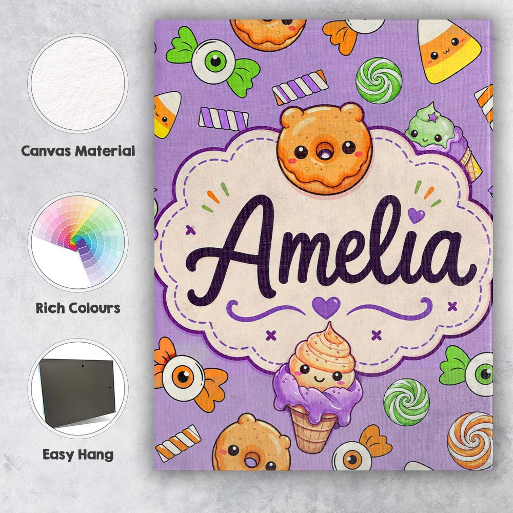 Personalised Name Cute Halloween Donut Custom  Modern Room Accent Elegant Feature Canvas Wall Art Print Decor Picture Ready to Hang
