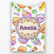 Cute Halloween Donut Candy Ice Cream Kawaii Seamless Pattern White  Personalised Custom Name Super Soft Fleece Blanket Bed Sofa Throw