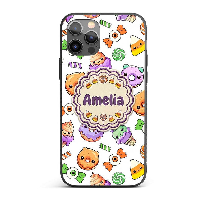 Cute Halloween Donut Candy Ice Printed Design Custom Name Protective Phone Case Mobile Cover Durable Everyday Smartphone Shock Resistant