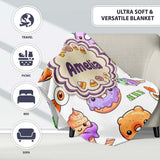Cute Halloween Donut Candy Ice Cream Kawaii Seamless Pattern White  Personalised Custom Name Super Soft Fleece Blanket Bed Sofa Throw