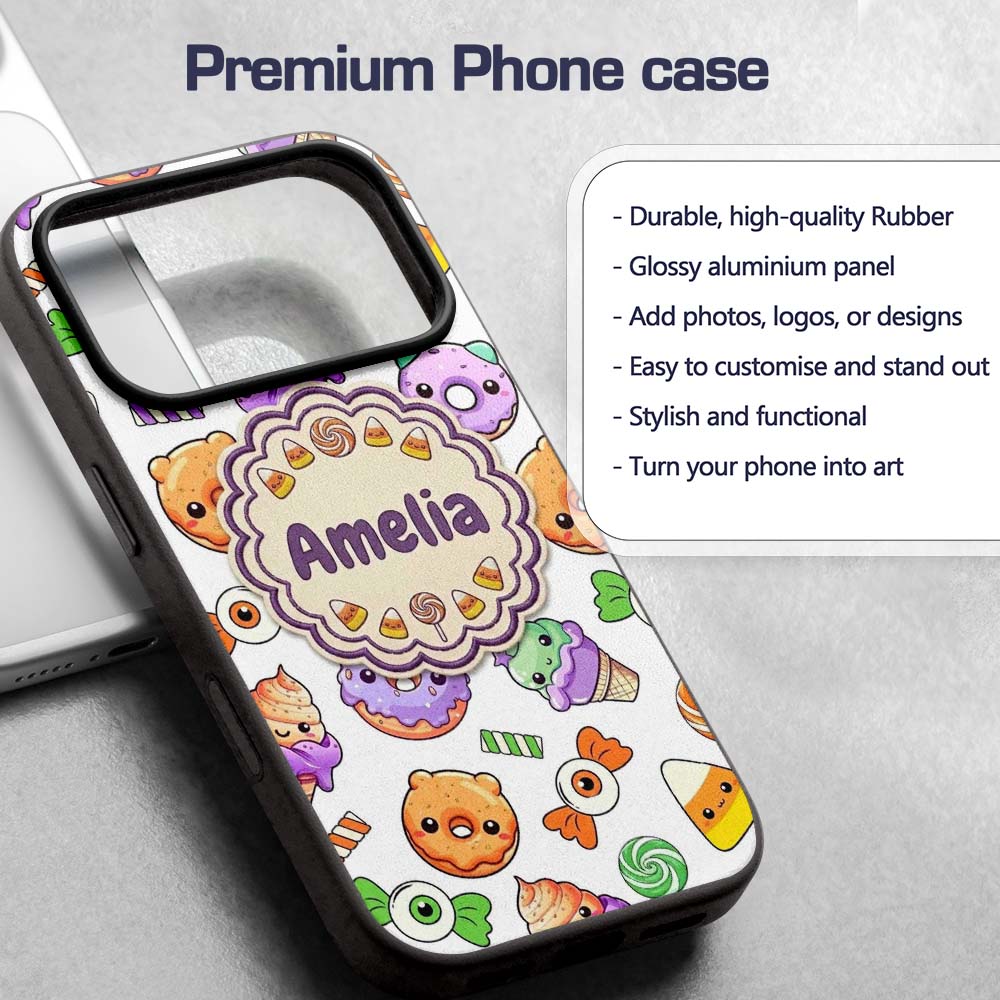 Cute Halloween Donut Candy Ice Printed Design Custom Name Protective Phone Case Mobile Cover Durable Everyday Smartphone Shock Resistant
