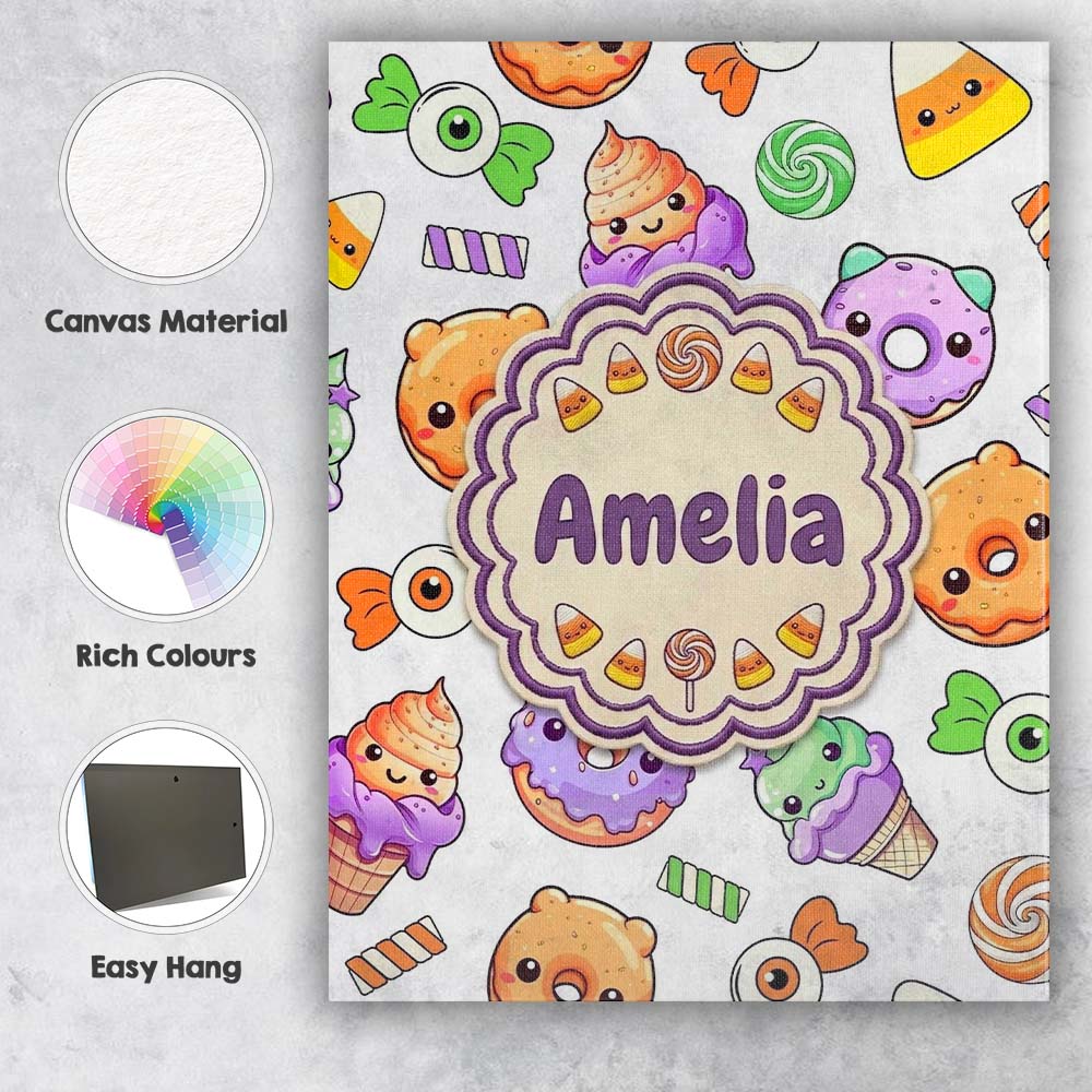 Personalised Name Cute Halloween Donut Custom  Modern Room Accent Elegant Feature Canvas Wall Art Print Decor Picture Ready to Hang