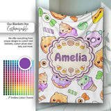 Cute Halloween Donut Candy Ice Cream Kawaii Seamless Pattern White  Personalised Custom Name Super Soft Fleece Blanket Bed Sofa Throw