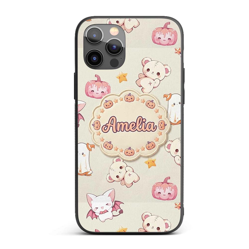 Cute Halloween Bunny Witch Teddy Pumpkin Seamless Custom Name Protective Phone Case Mobile Cover Durable Everyday Smartphone Shock Resistant