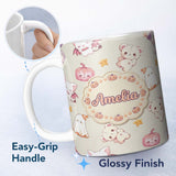 Personalized Custom Name Cute Halloween Bunny Witch Teddy Pumpkin Seamless Pattern Cream 11oz Ceramic Coffee Tea Mug White Large Handle