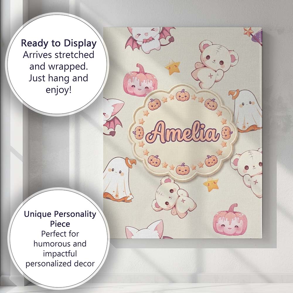 Personalised Name Cute Halloween Bunny Custom  Modern Room Accent Elegant Feature Canvas Wall Art Print Decor Picture Ready to Hang